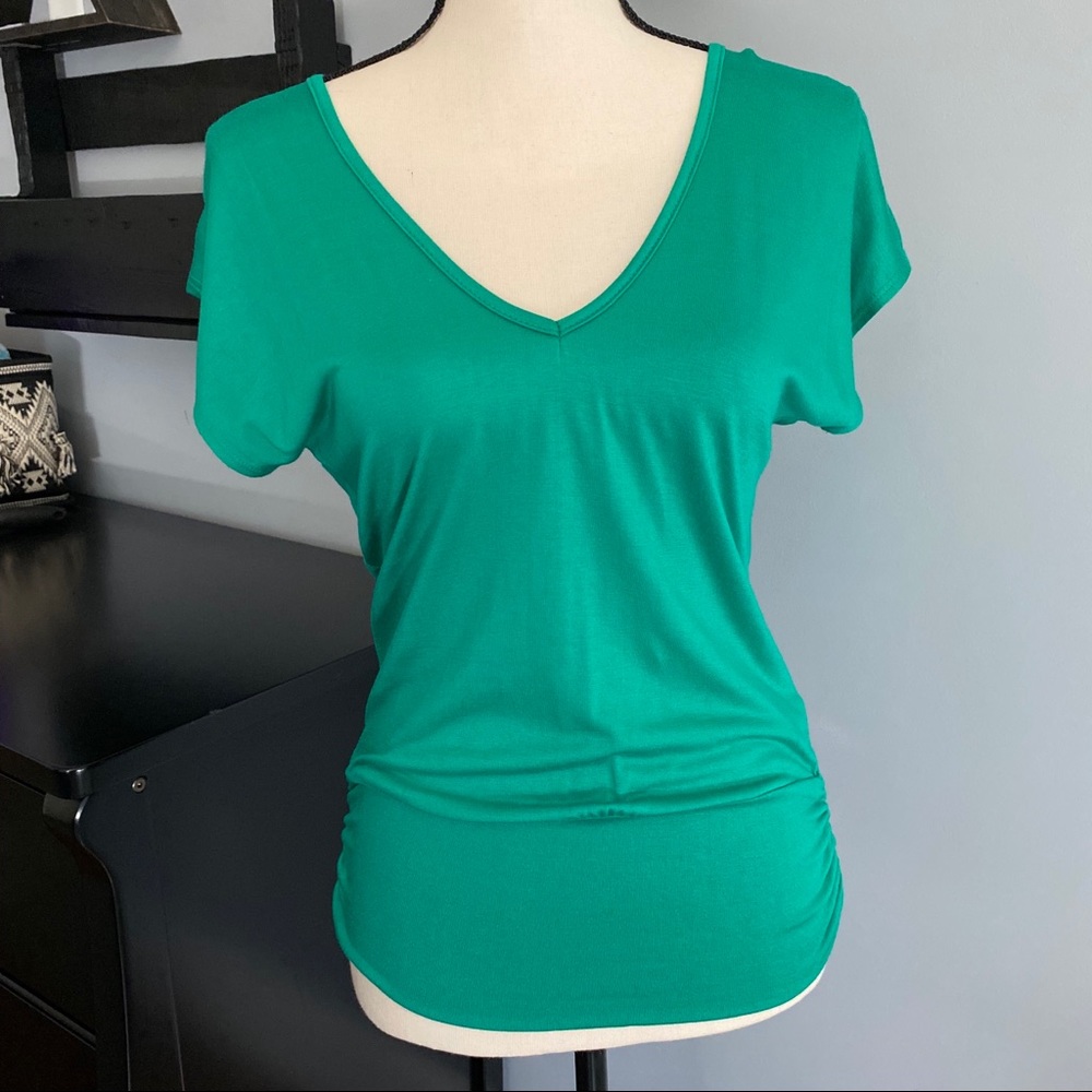 Green V-Neck Top With Decorative Back Size Small